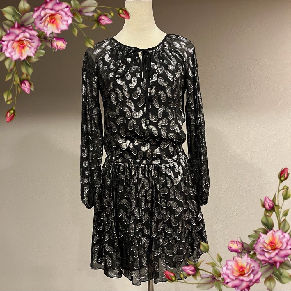 Michael by Michael Kors long sleeve Black Paisley Dress size Extra Small